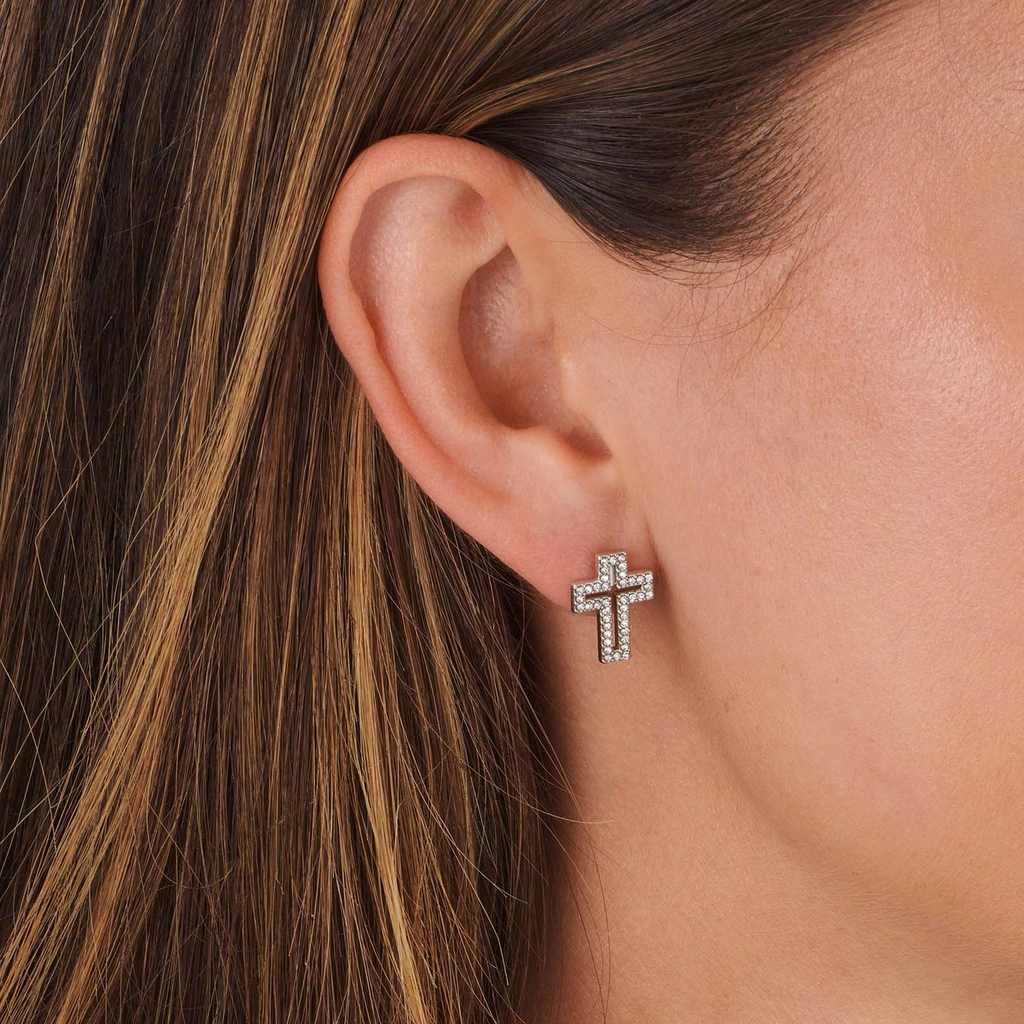 Silverfärgade örhängen öppna kors - 15x11 mm