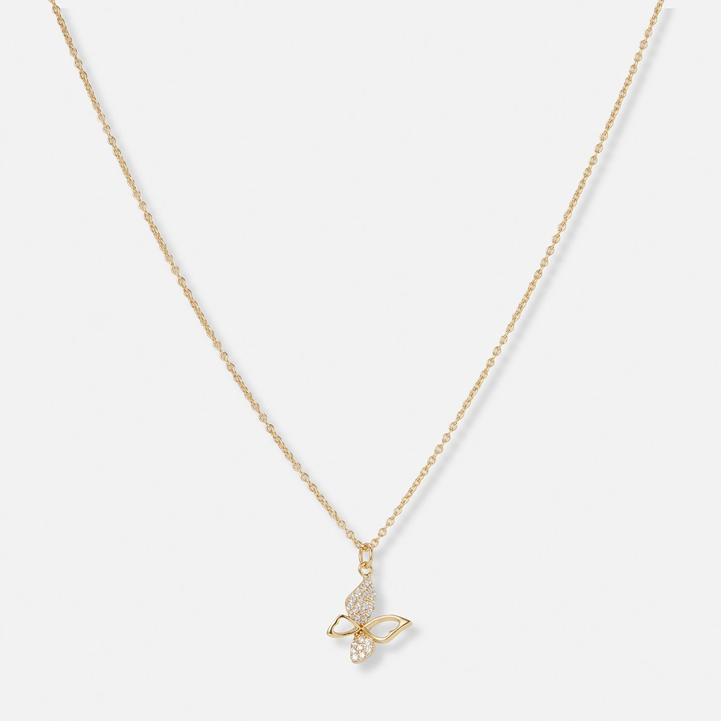 Guldfärgat halsband, fjäril med vita stenar - 39+5 cm
