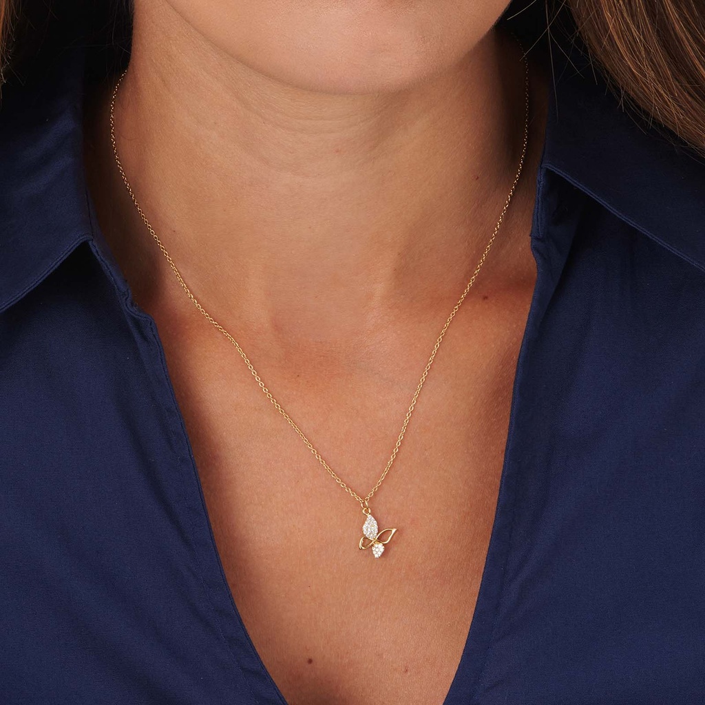 Guldfärgat halsband, fjäril med vita stenar - 39+5 cm