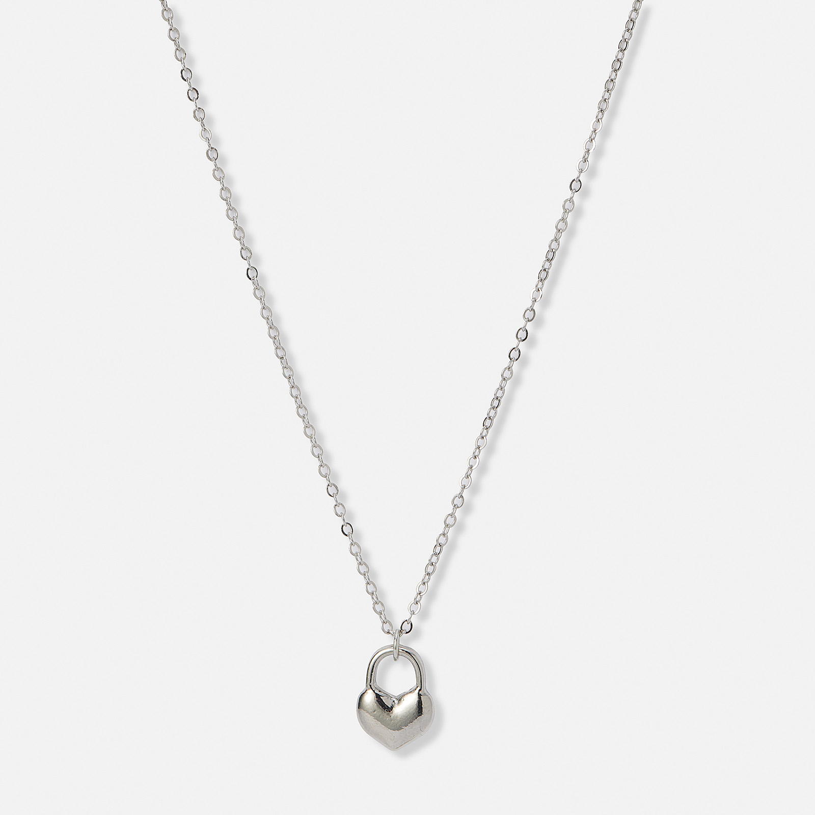 Silverfärgat halsband, hjärtformat lås - 41+5 cm