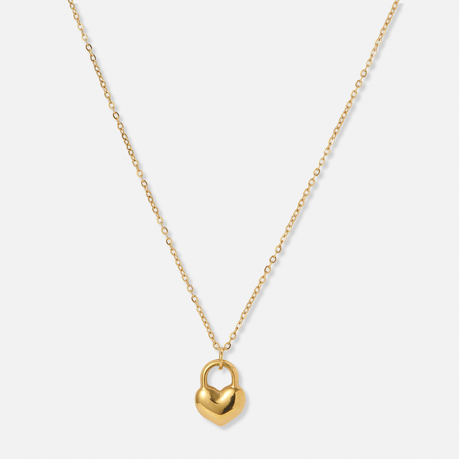 Guldfärgat halsband, hjärtformat lås - 41+5 cm