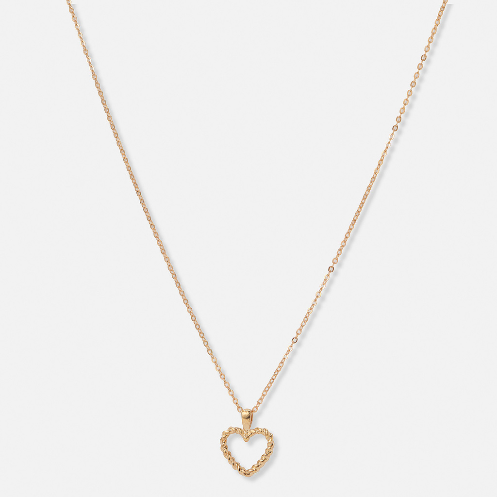 Guldfärgat halsband, vridet hjärta - 42+5 cm