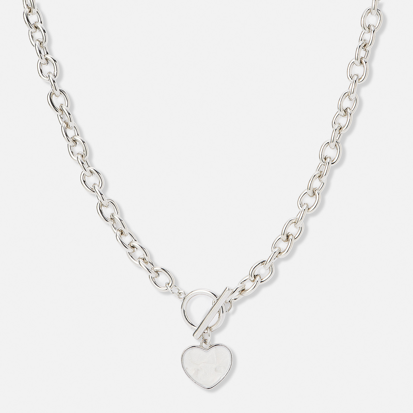 Silverfärgad kedja, T-lås och hjärta - 50 cm Silverfärgad kedja, T-lås och hjärta - 50 cm