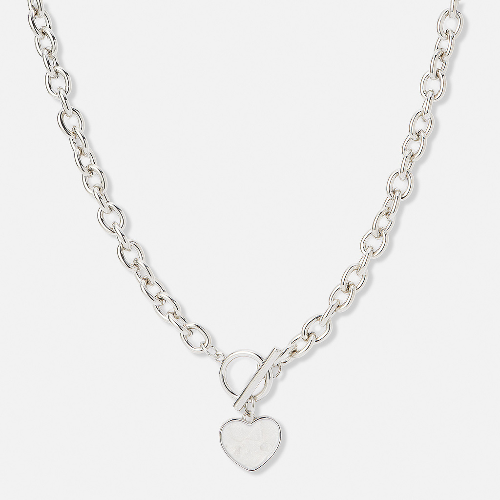 Silverfärgad kedja, T-lås och hjärta - 50 cm