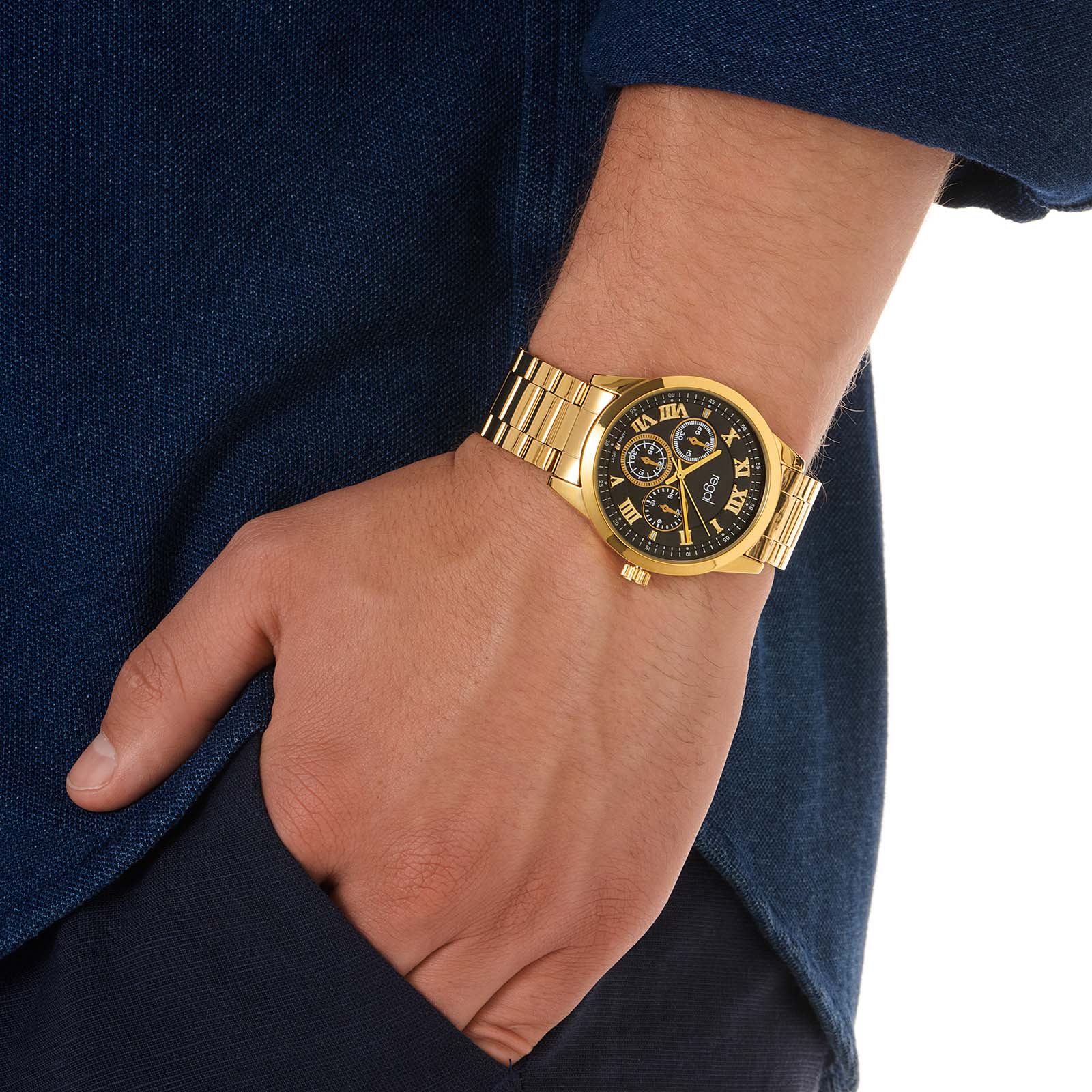 Regal klockset herr - metallband, guld/svart, 41mm Regal klockset herr - metallband, guld/svart, 41mm