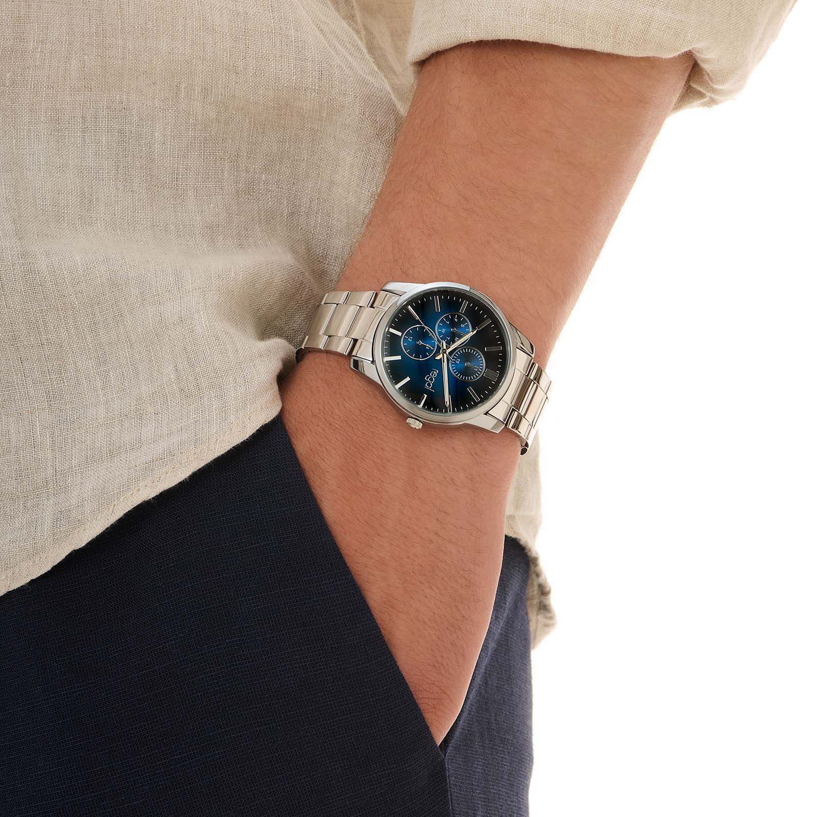 Regal herrklocka, metallband, blå/silver, 40 mm