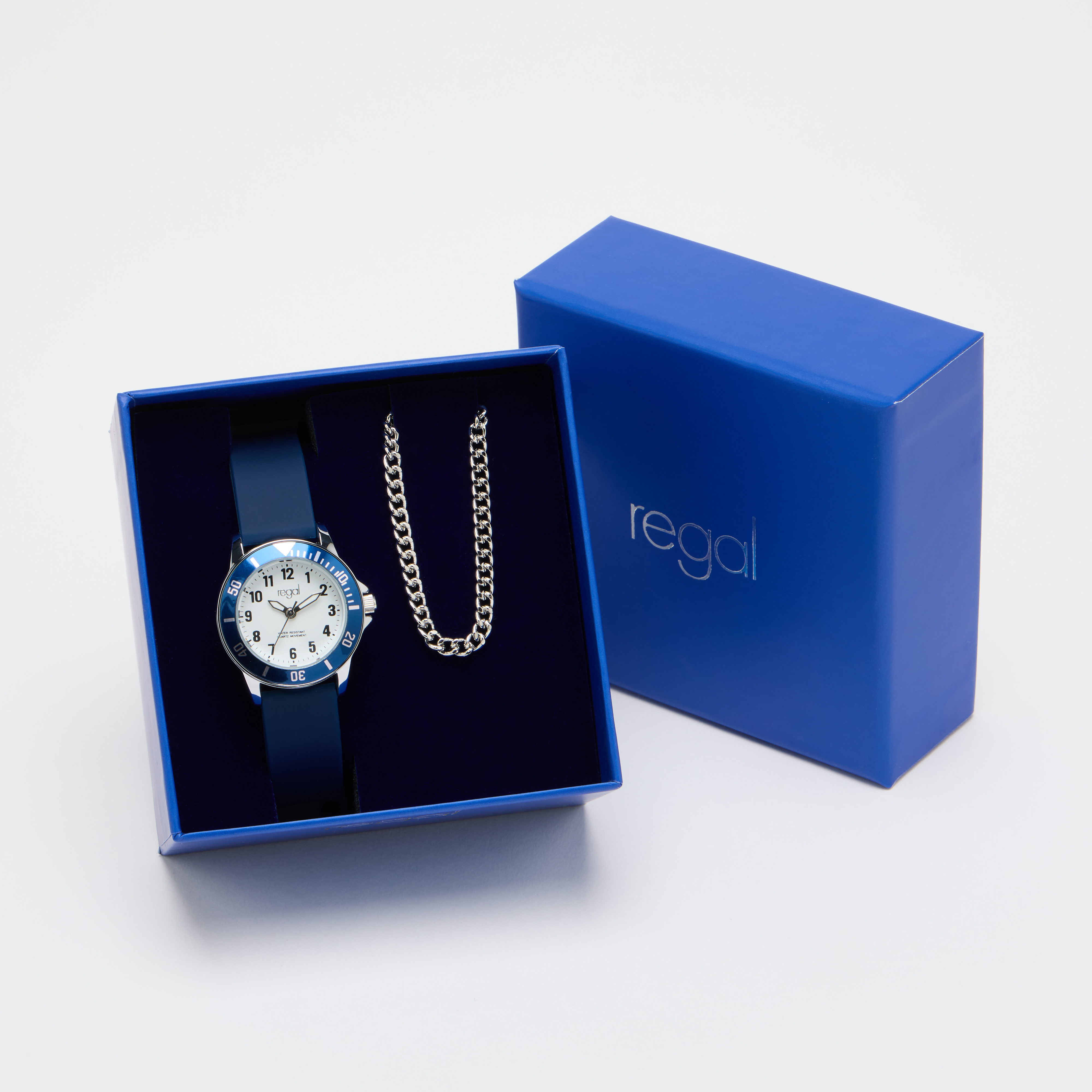 Regal barn klockset med halsband - blå