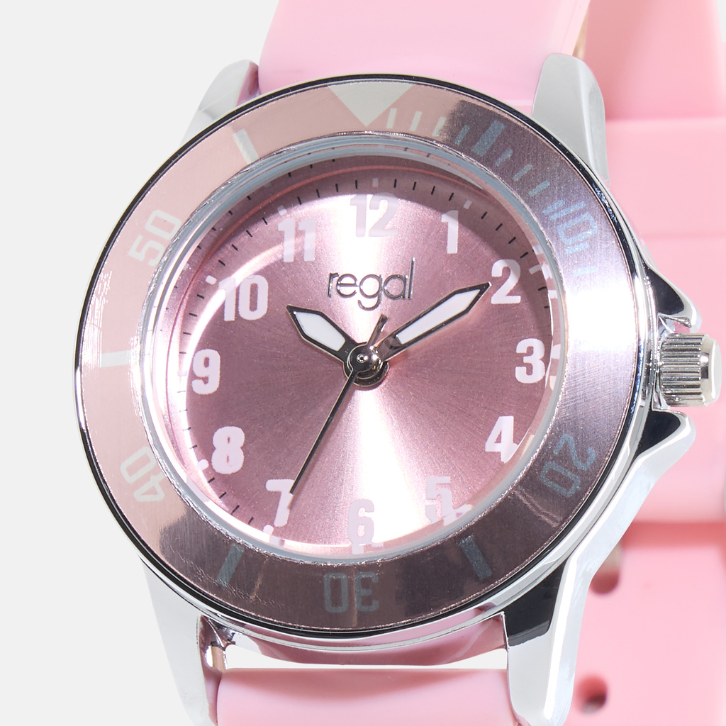 Regal barnklocka - silverton/rosa, gummiband, 28 mm