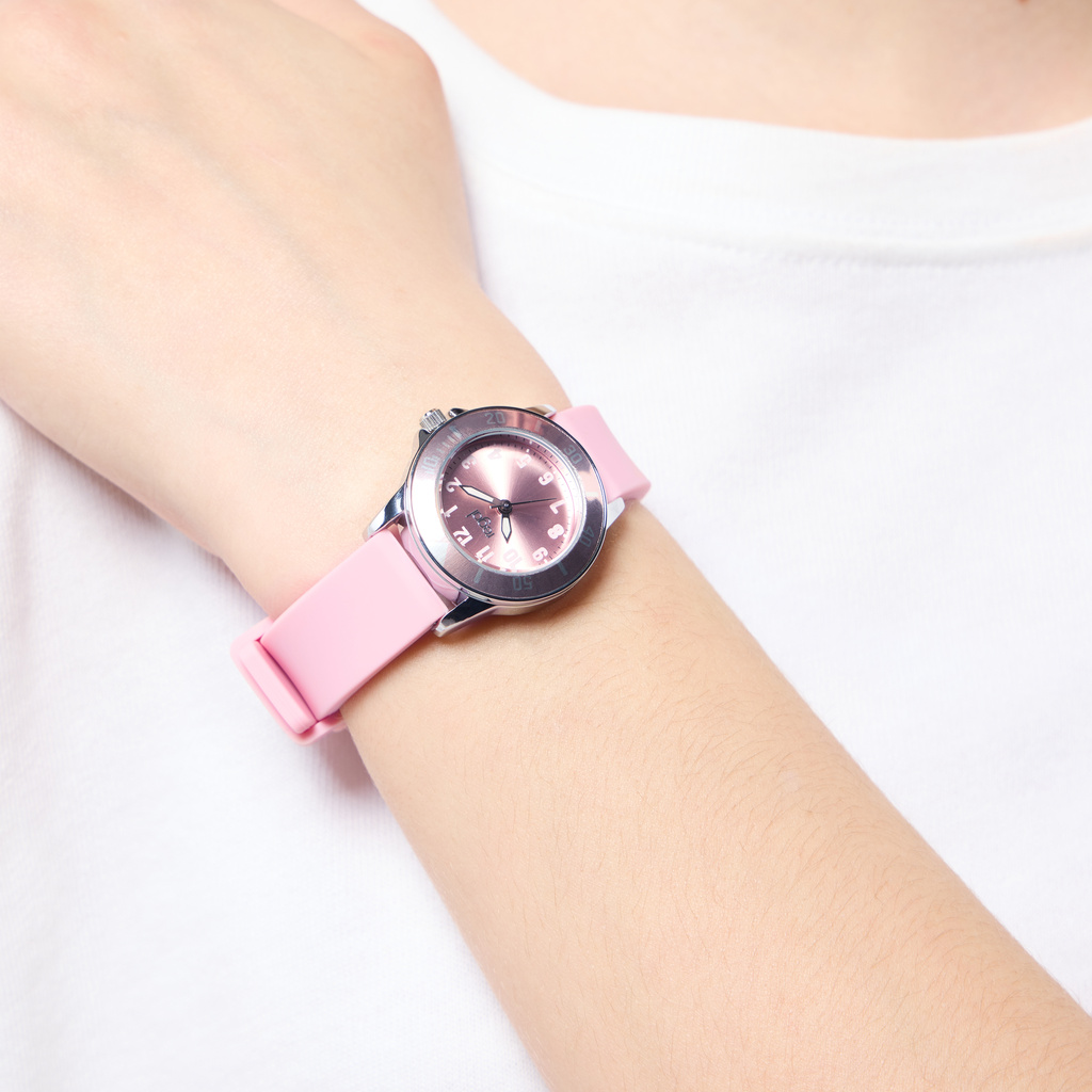 Regal barnklocka - silverton/rosa, gummiband, 28 mm