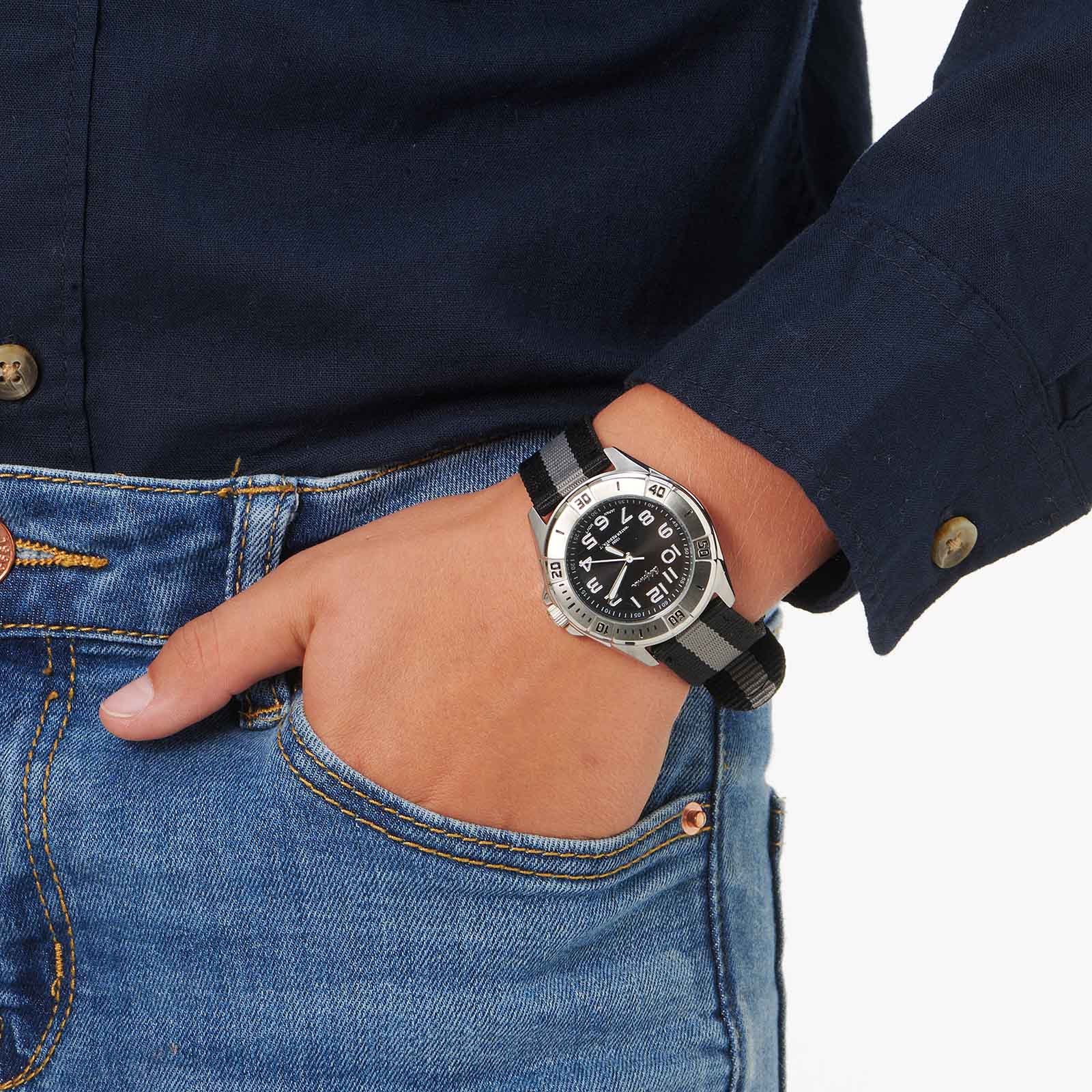 California barnklocka - nylonband, svart, 38 mm