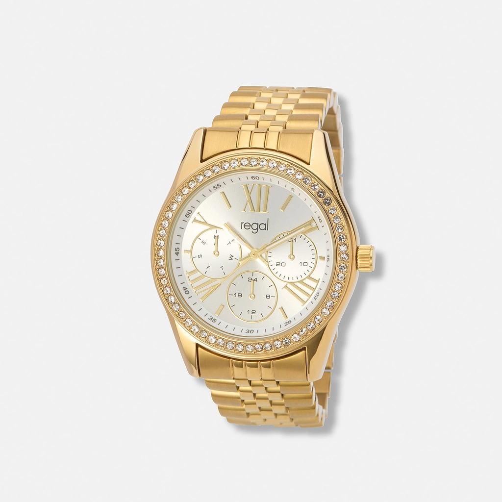 Regal klockset dam, metall, vit/guld - 38 mm