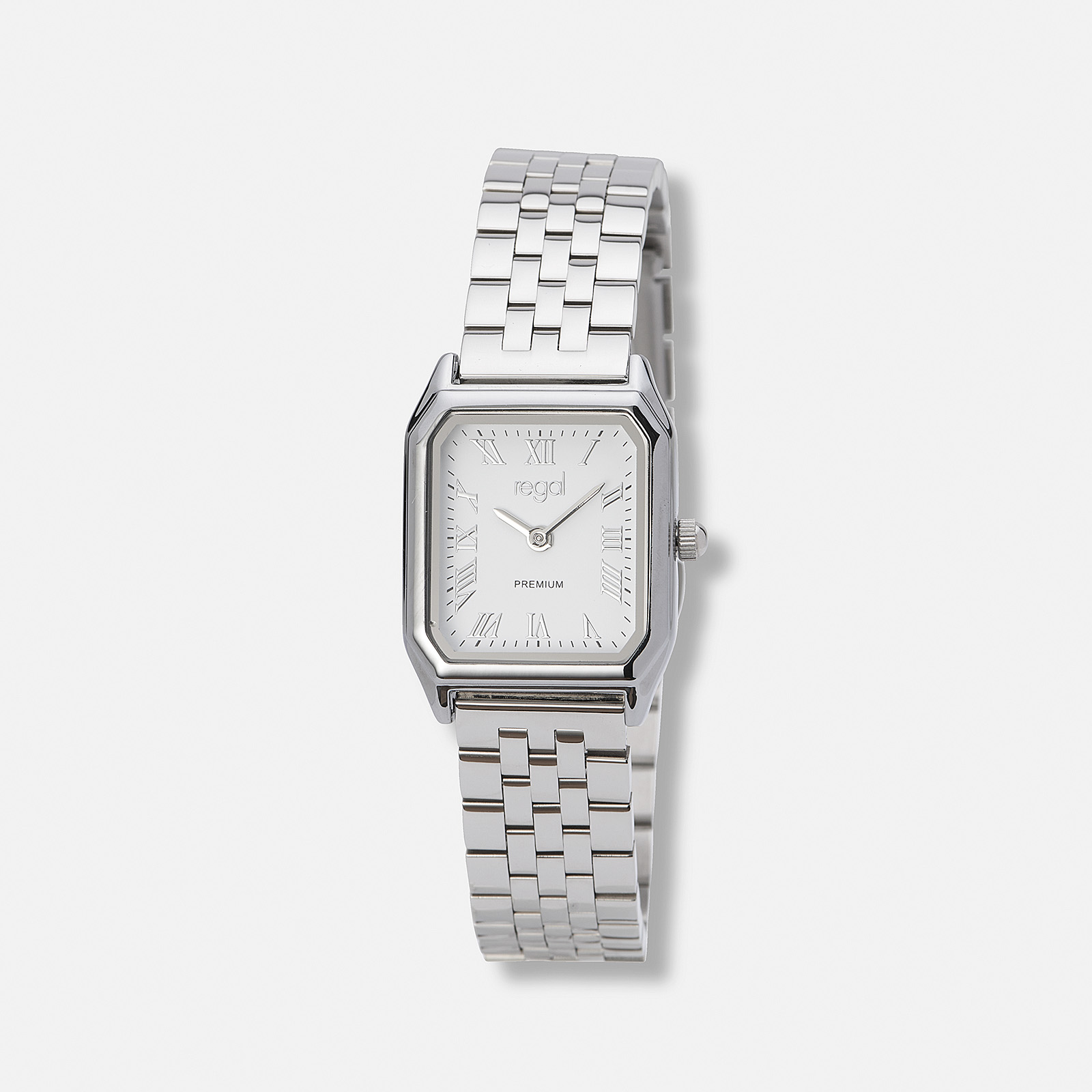 Regal klockset dam, rektangulär, vit/silver - 20x30 mm