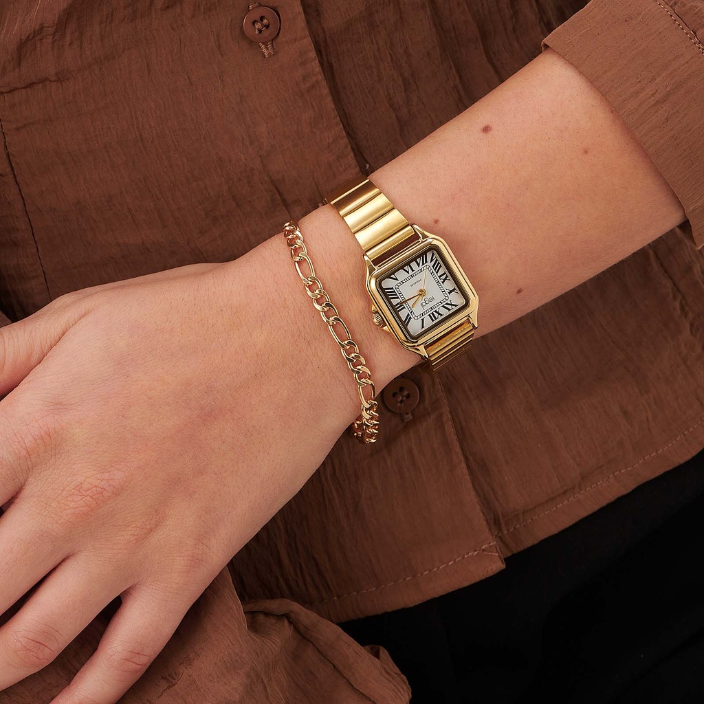 Regal klockset dam, fyrkantig, vit/guld - 25x25 mm