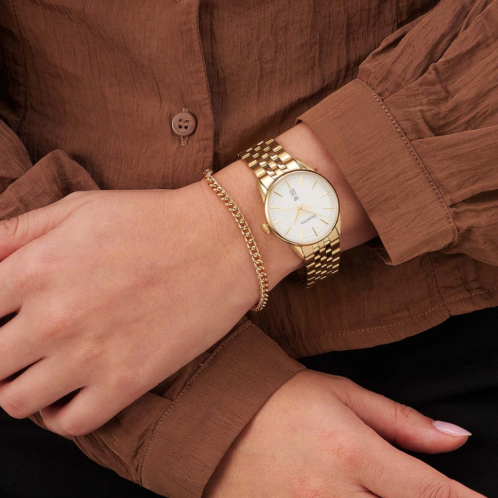 Moretime klockset dam, metall, guld/vit - 27 mm