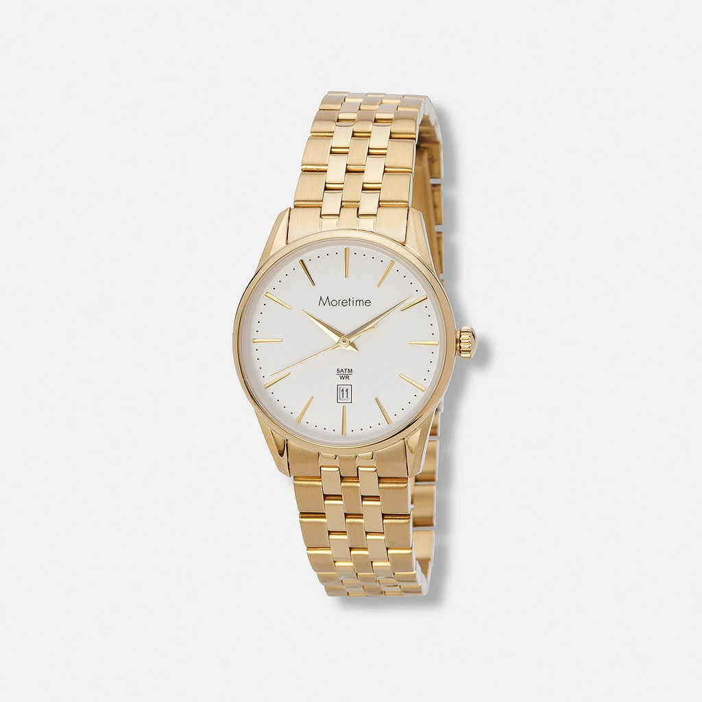 Moretime klockset dam, metall, guld/vit - 27 mm