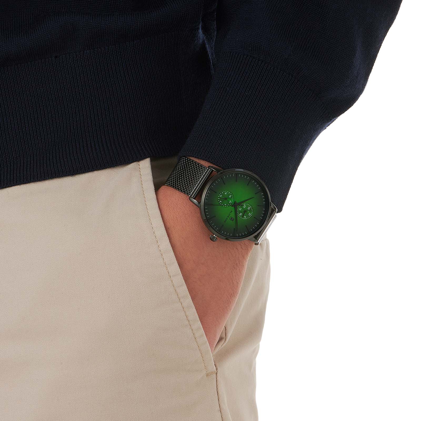 Black Oak Shumardii herrklocka - meshband svart/grön - 42mm