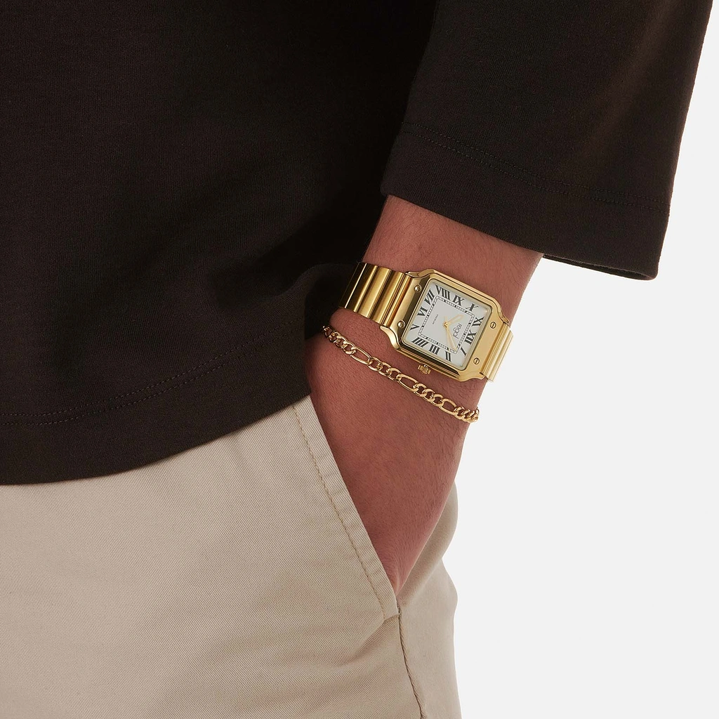 Regal klockset herr, fyrkantig, vit/guld - 33x33 mm