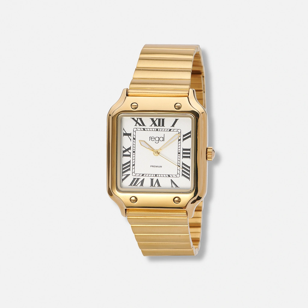 Regal klockset herr, fyrkantig, vit/guld - 33x33 mm