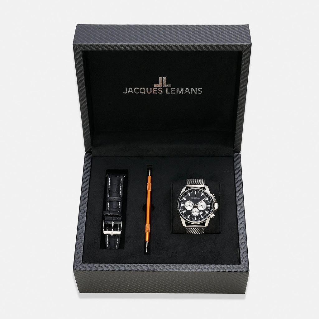 Jacques Lemans Liverpool herrklocka - set svart/stål, 44 mm