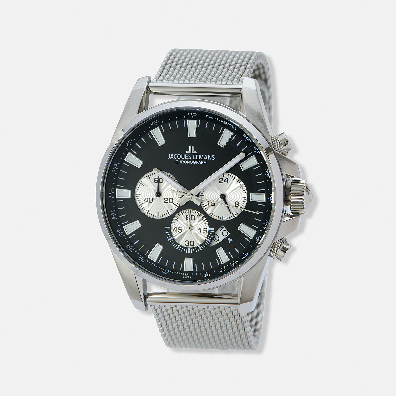 Jacques Lemans Liverpool herrklocka - set svart/stål, 44 mm Jacques Lemans Liverpool herrklocka - set svart/stål, 44 mm