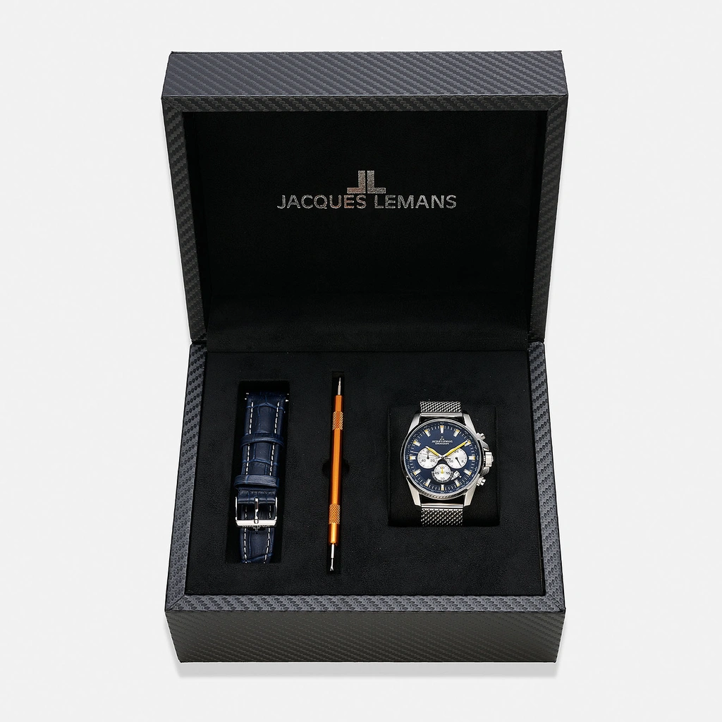 Jacques Lemans Liverpool herrklocka - set blå/stål, 44 mm