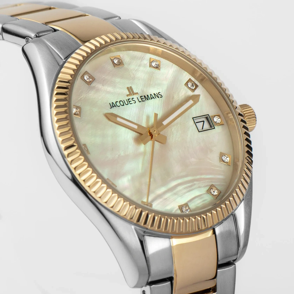 Jacques Lemans Derby - damklocka, vit/stål, 34 mm