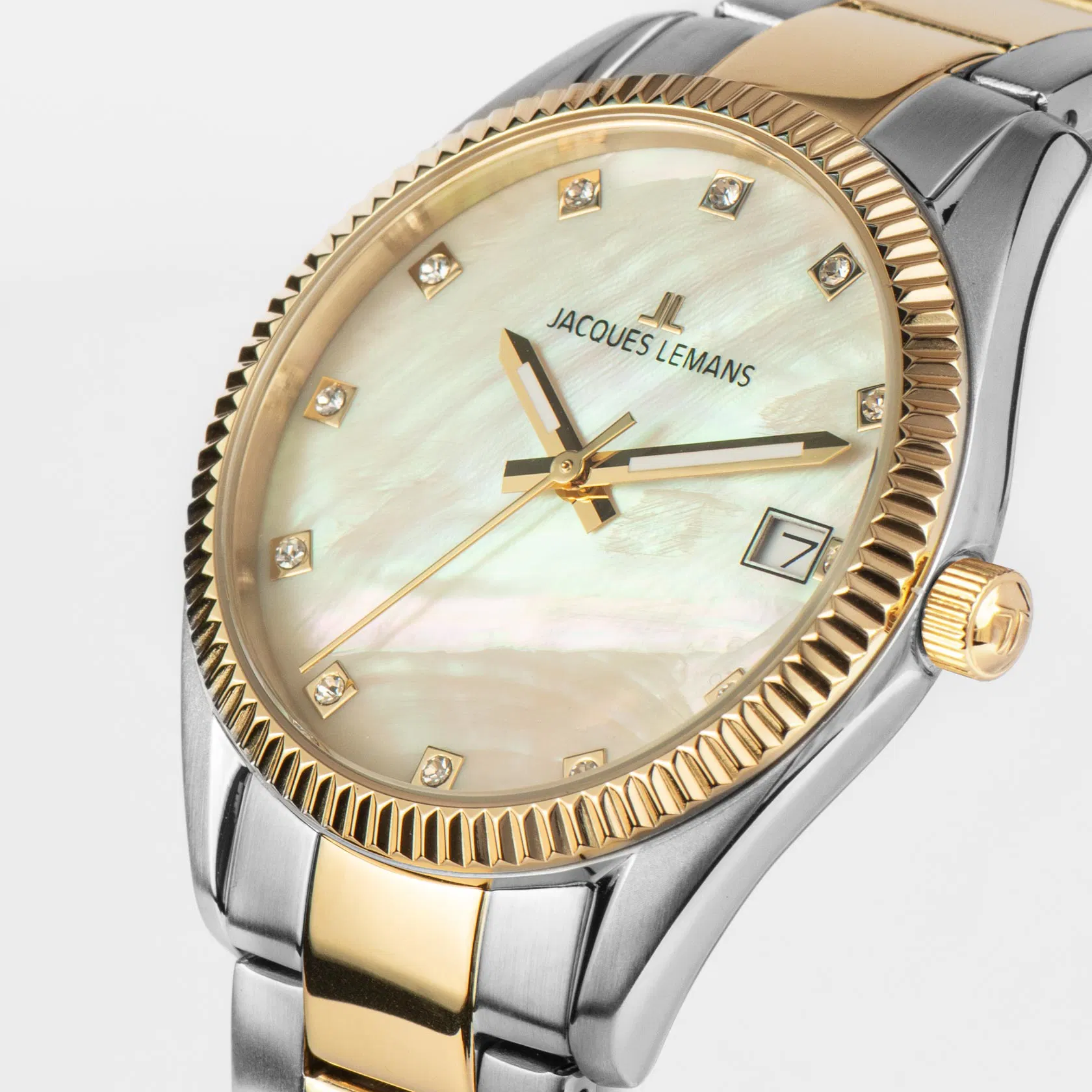 Jacques Lemans Derby - damklocka, vit/stål, 34 mm Jacques Lemans Derby - damklocka, vit/stål, 34 mm