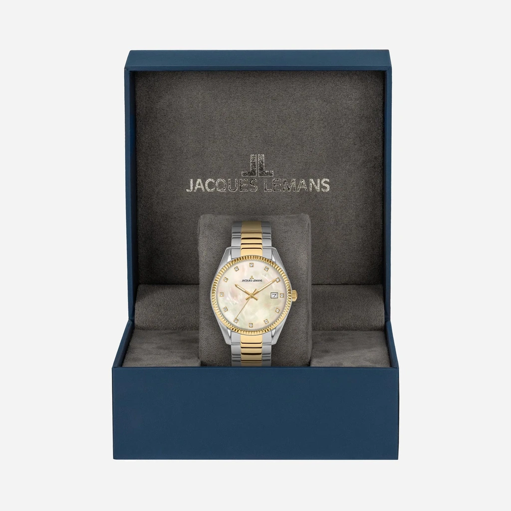 Jacques Lemans Derby - damklocka, vit/stål, 34 mm
