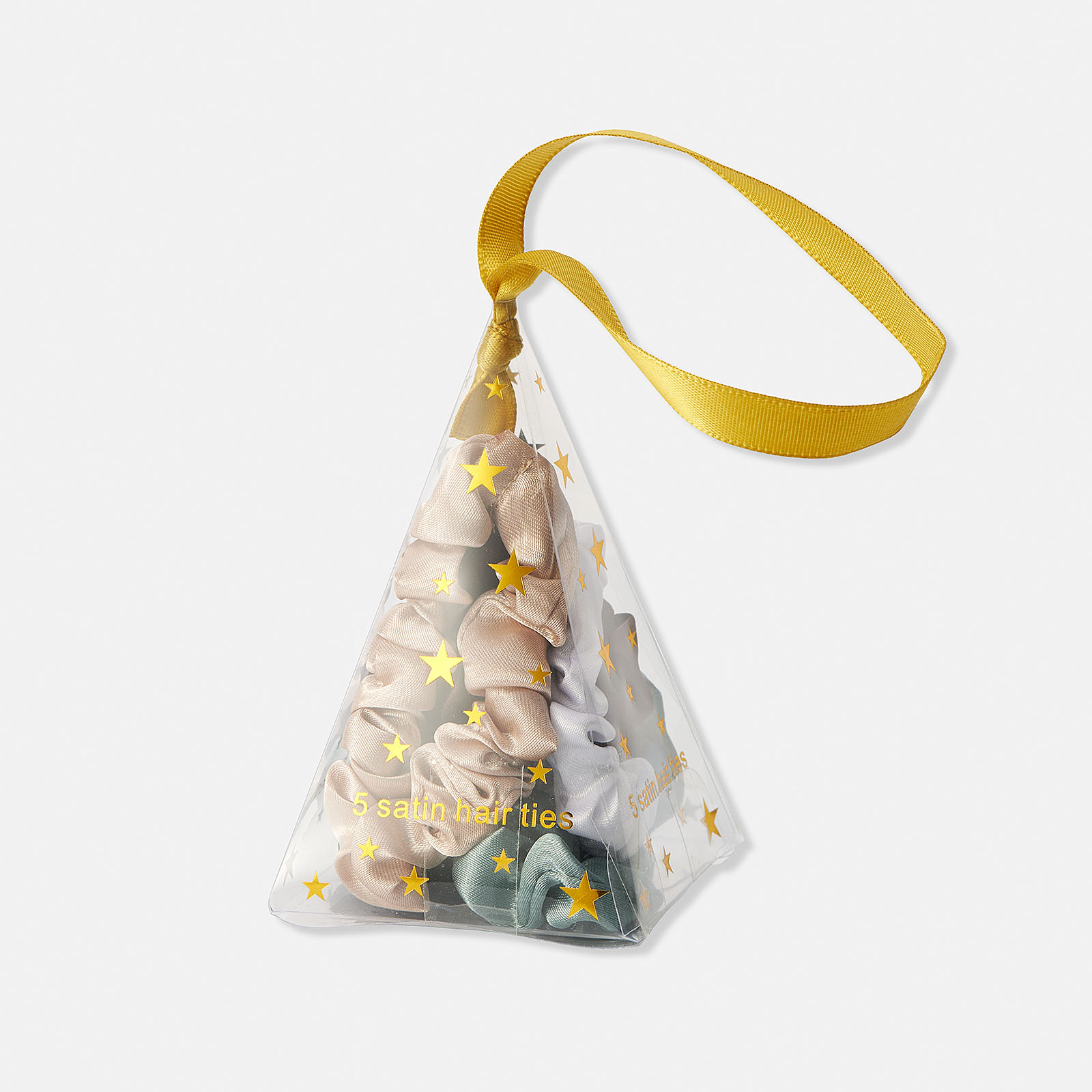 Presentförpackning med fem scrungies brun/beige