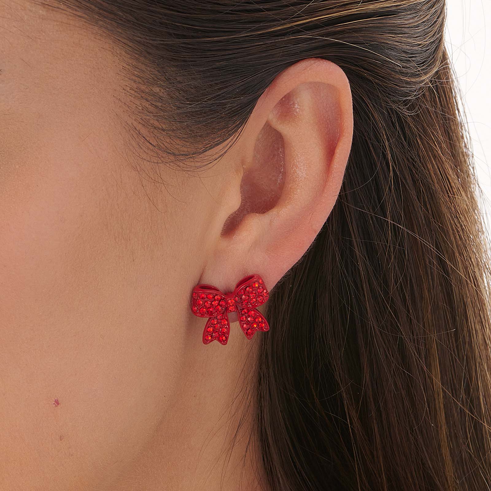 Röda  julörhängen - glittriga rosetter