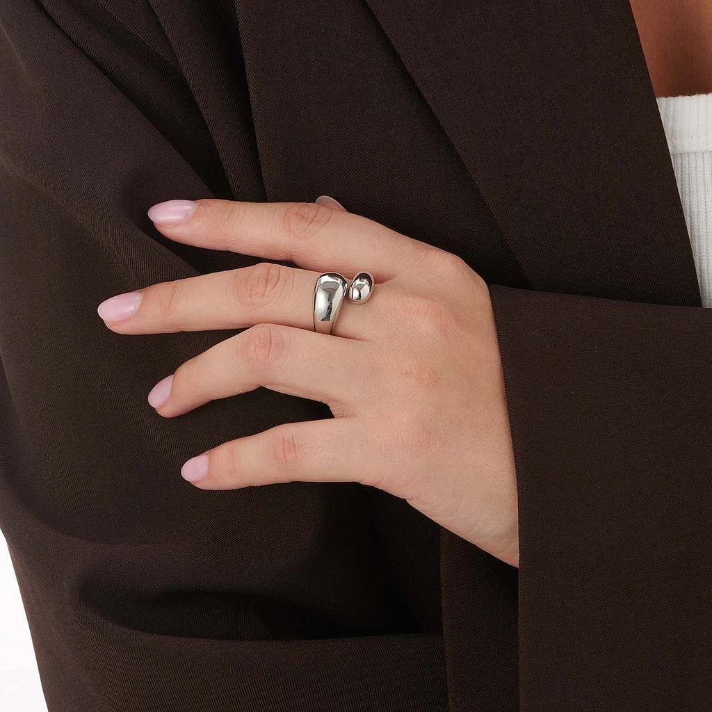 Silverfärgad ring, stor ringlande droppe - 17