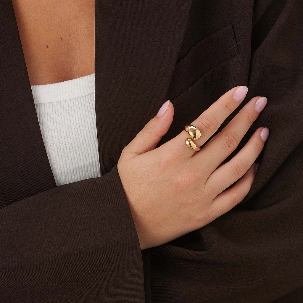 Guldfärgad ring, stor ringlande droppe - 17