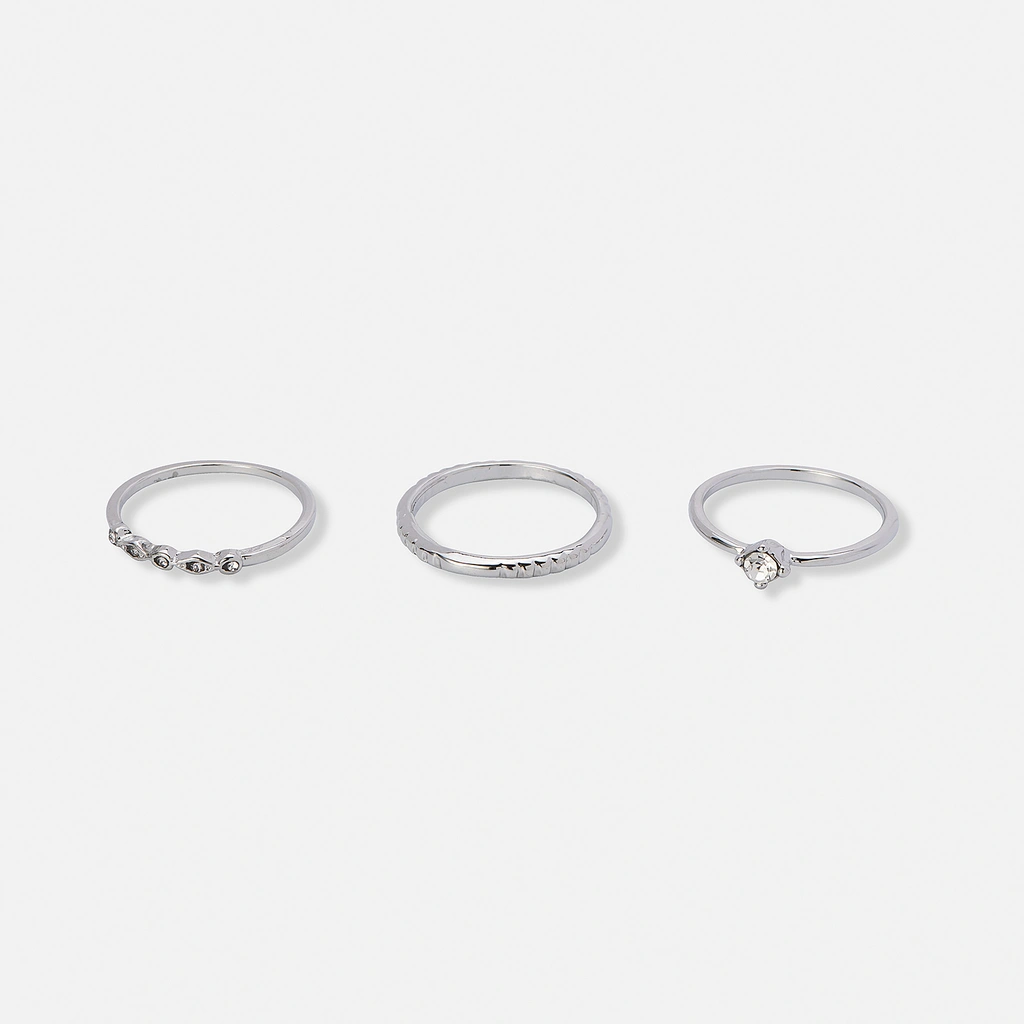3-pack silverfärgade ringar med stenar - 17