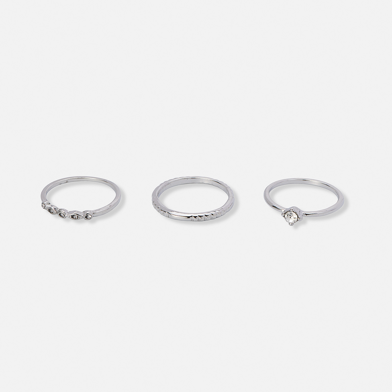 3-pack silverfärgade ringar med stenar