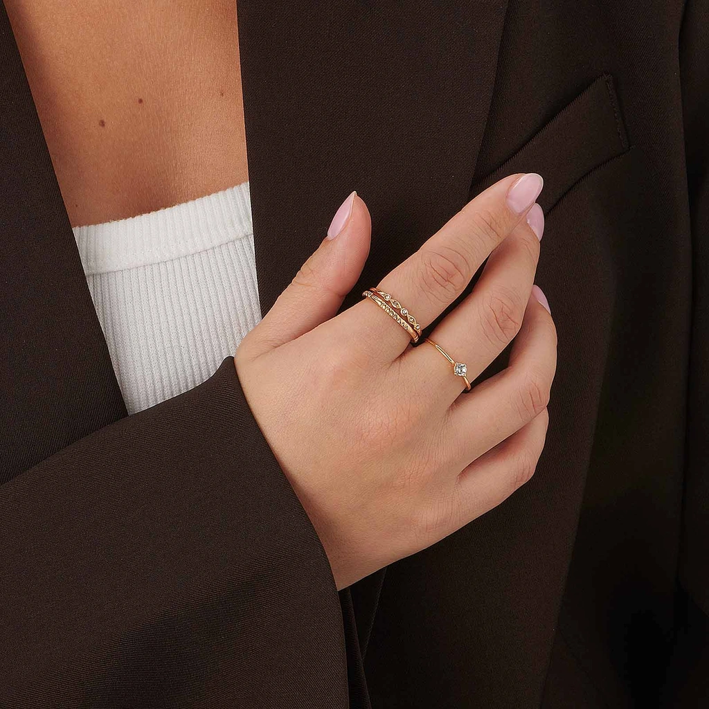 3-pack guldfärgade ringar med stenar - 17