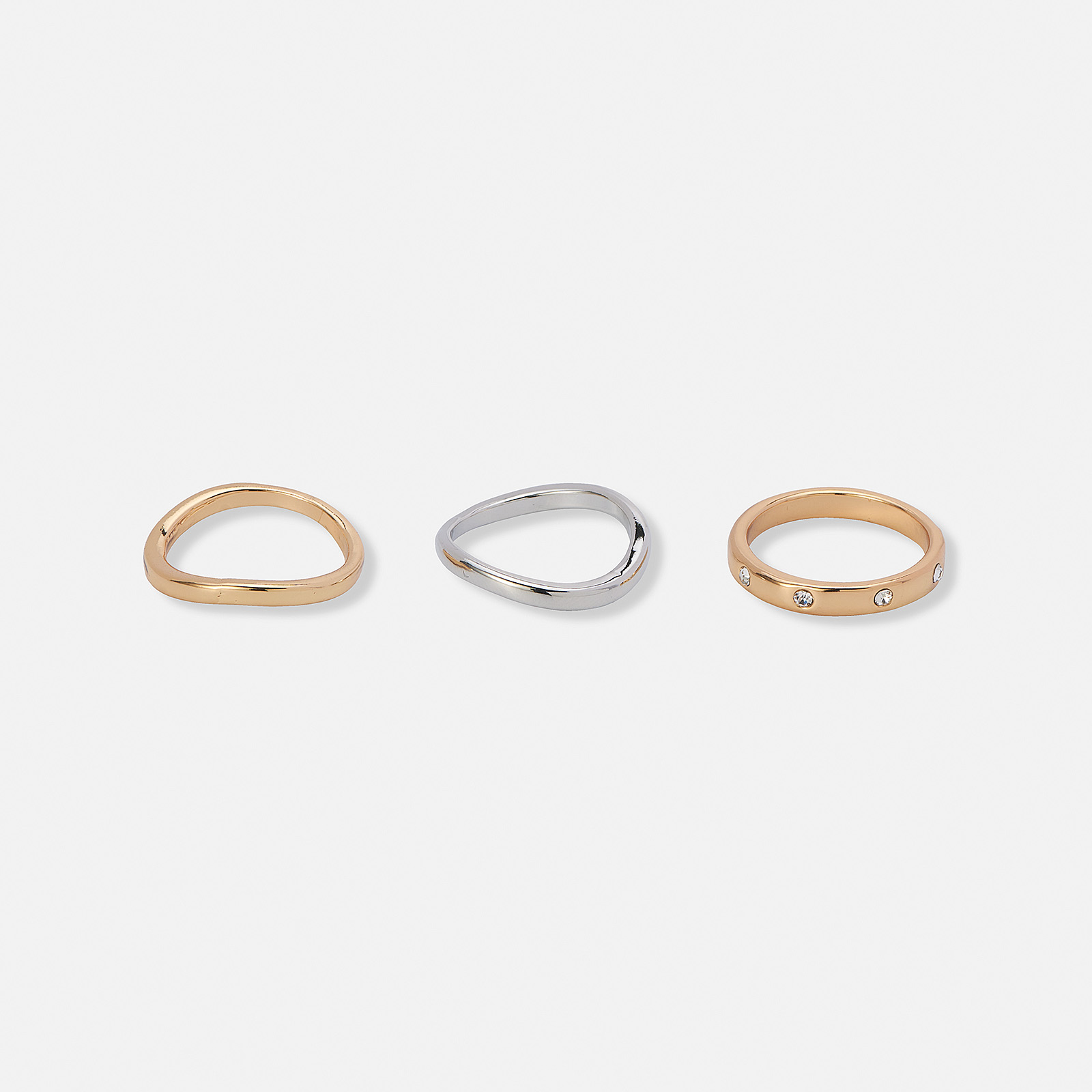 3-pack olika ringar i silver & guldfärg