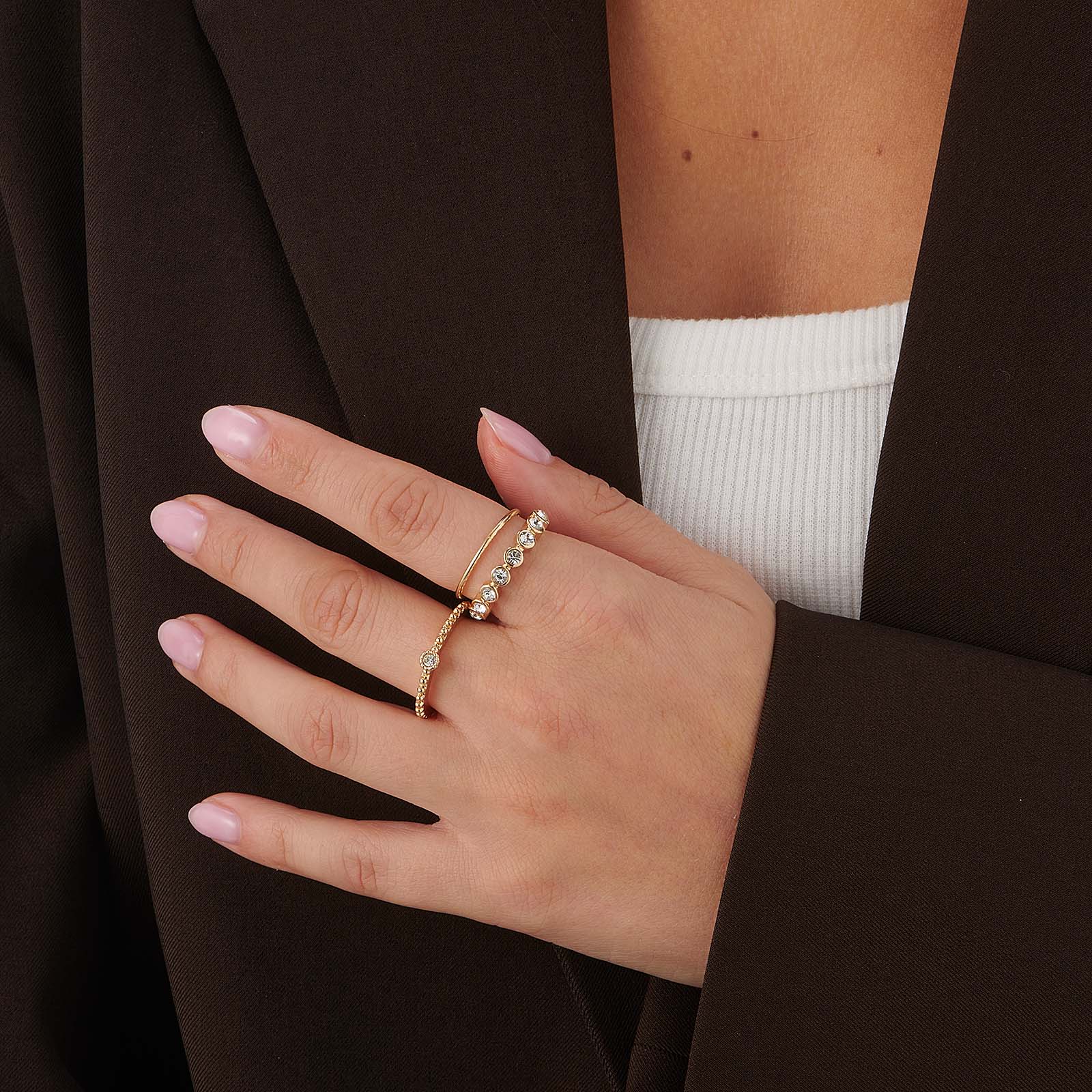 3-pack guldfärgade tunna ringar