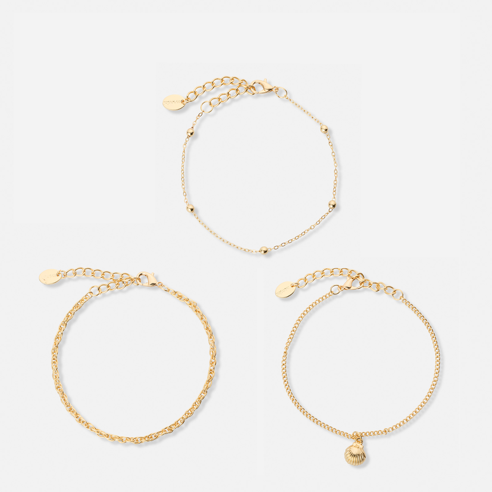 3-pack guldfärgade armband - 17,5+5 cm 3-pack guldfärgade armband - 17,5+5 cm