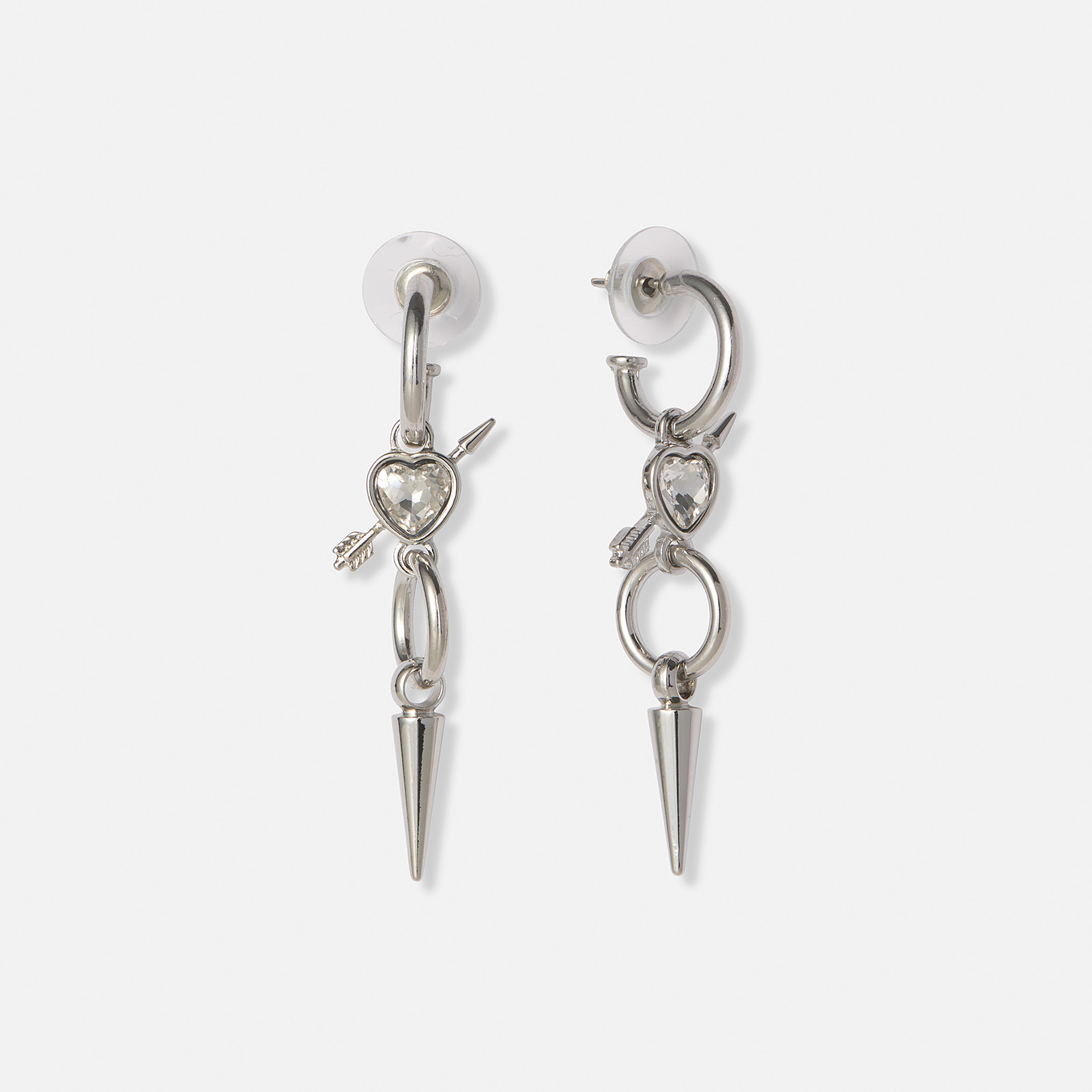 Silverfärgade örhängen, vitt hjärta med pil - 50mm