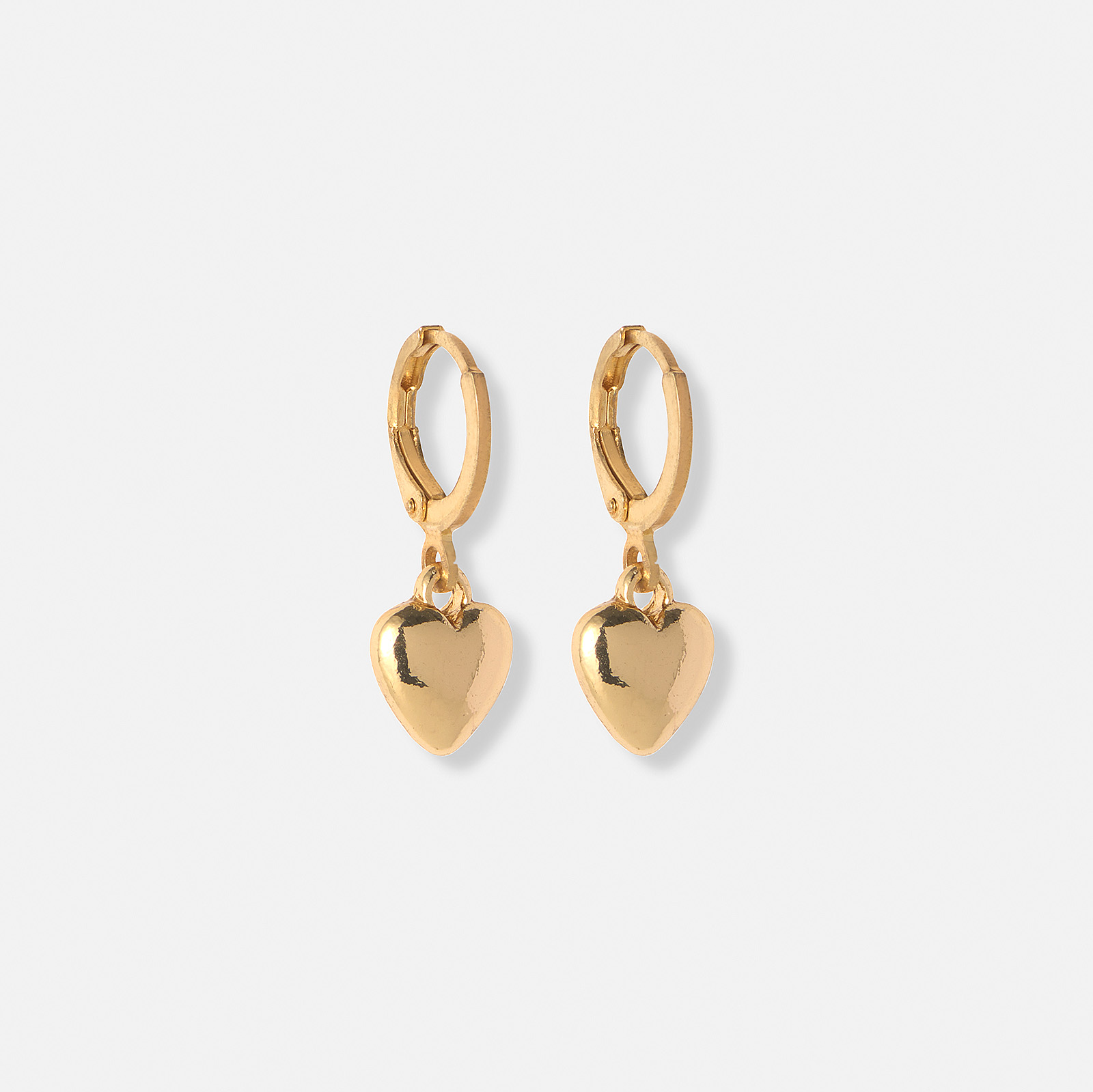 Guldfärgade små hoops med hängande hjärtan - 25mm