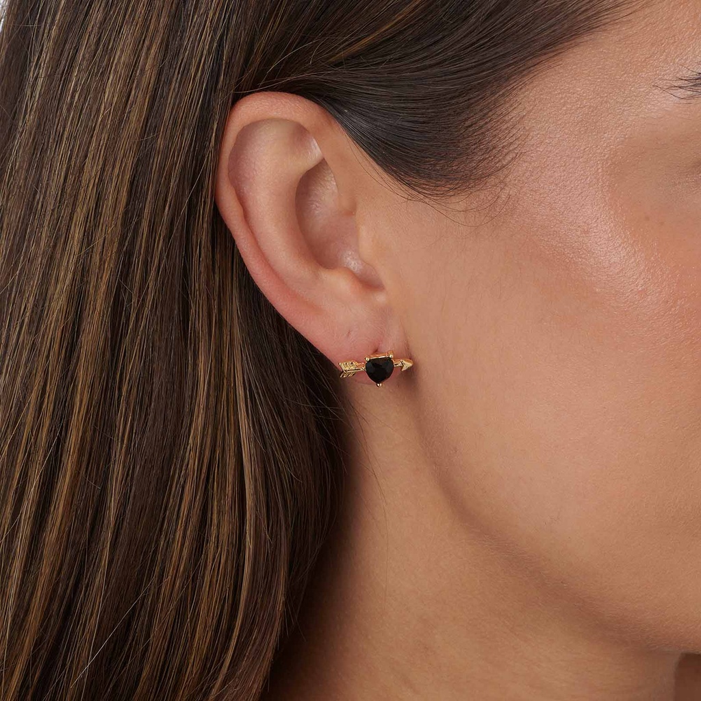 Guldfärgade studs, svart hjärta med pil - 10mm