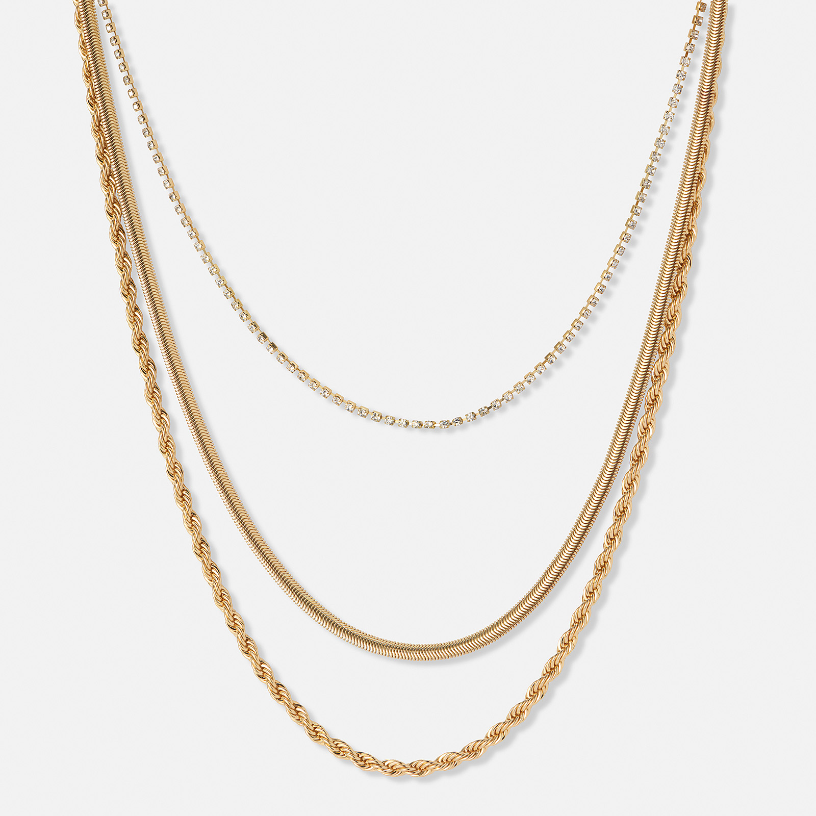 Treradigt guldfärgat halsband i olika stilar - 38+8cm