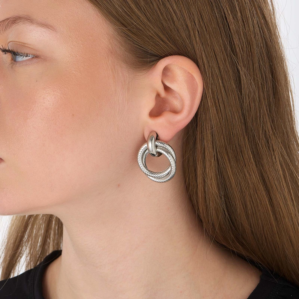 Silverfärgade örhängen, dubbla ringar - 20x35mm