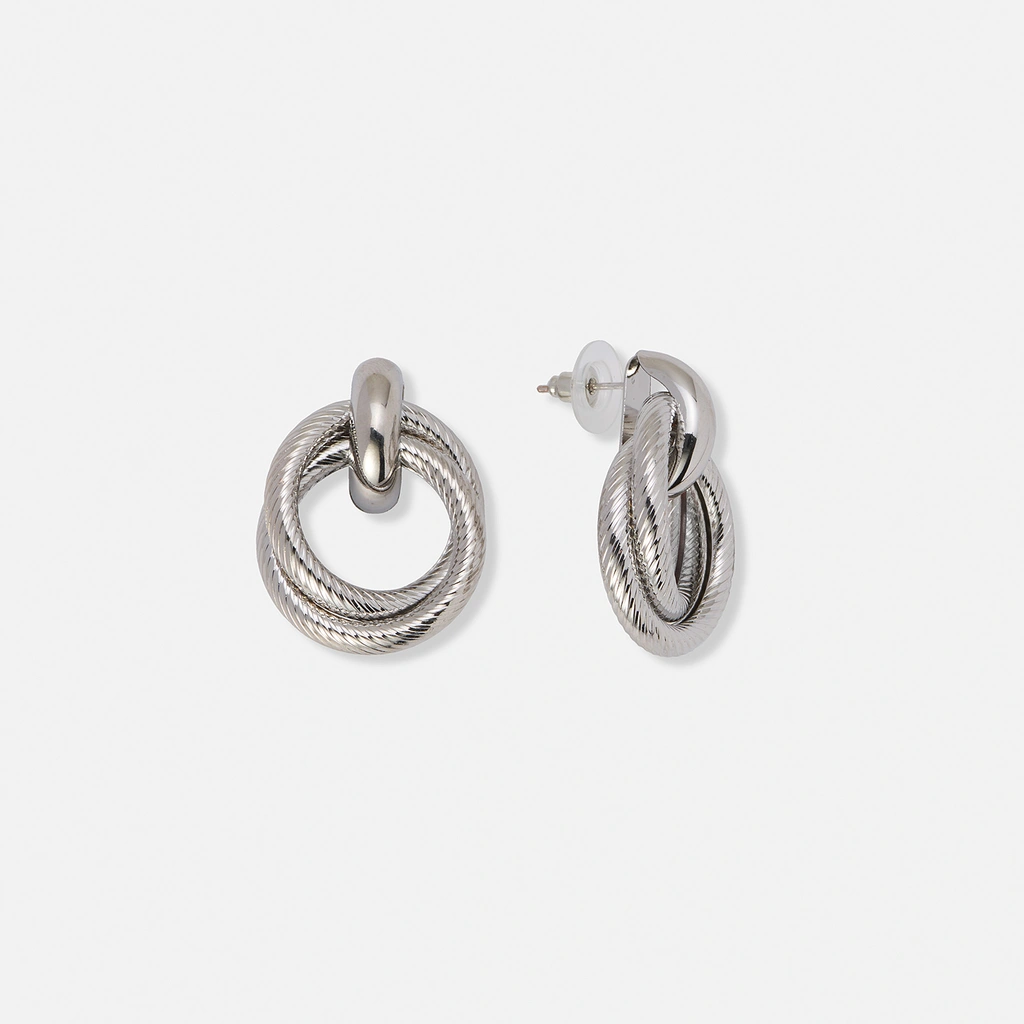 Silverfärgade örhängen, dubbla ringar - 20x35mm