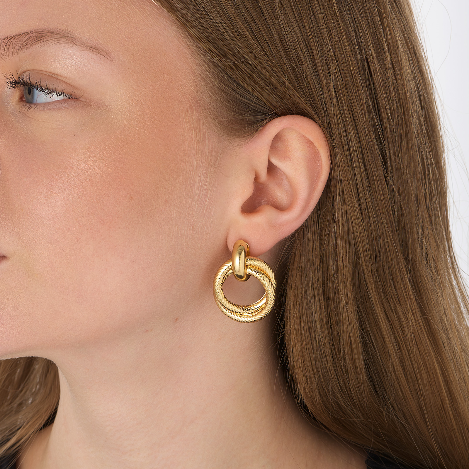 Guldfärgade örhängen, dubbla ringar - 20x35mm