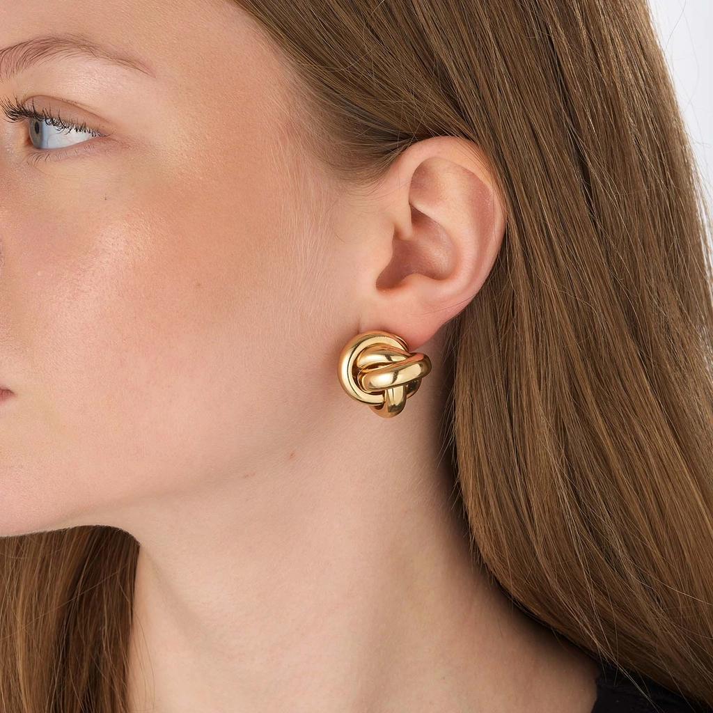 Guldfärgade örhängen, studs med knutar - 22 mm