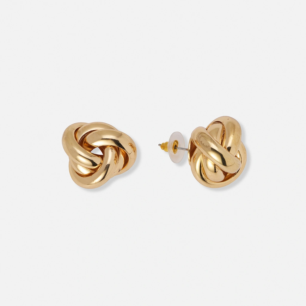 Guldfärgade örhängen, studs med knutar - 22 mm