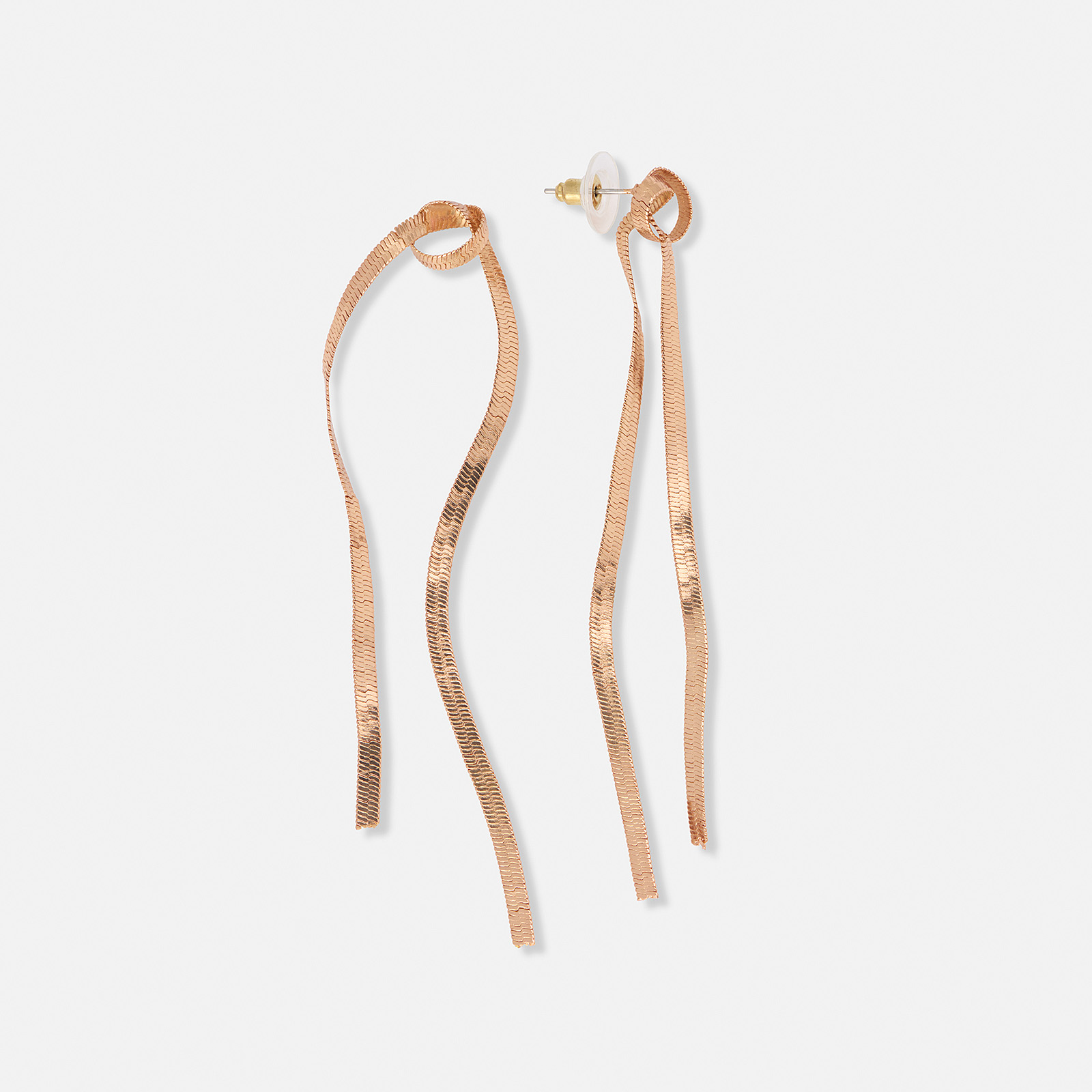 Guldfärgade långa örhängen, fiskbenskedja - 9cm