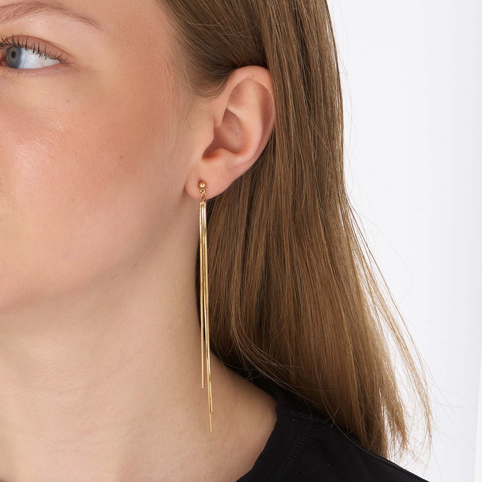 Guldfärgade långa örhängen, tre rader - 10cm