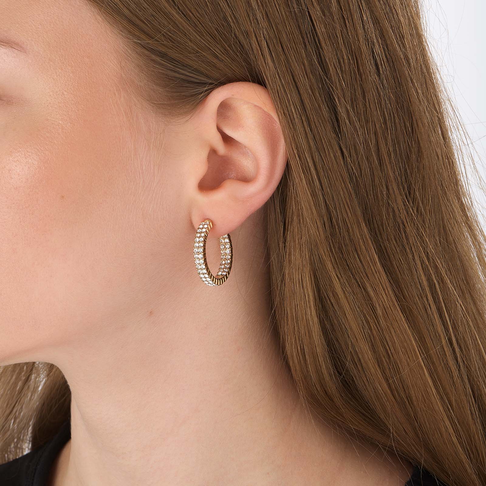 Guldfärgade hoops, två rader stenar - 20mm